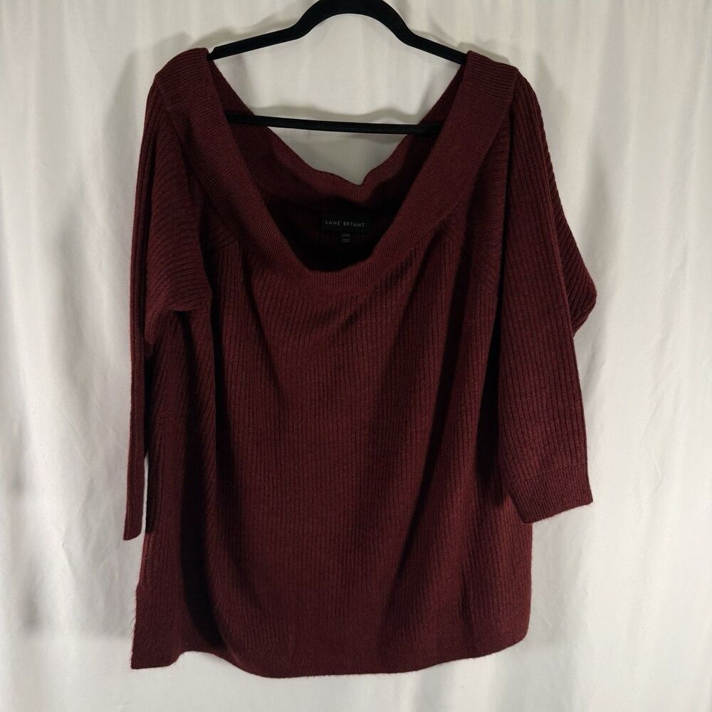 New Lane Bryant Sweater Womens 22/24 Red Ribbed Knit Off the Shoulder 3/4 Sleeve